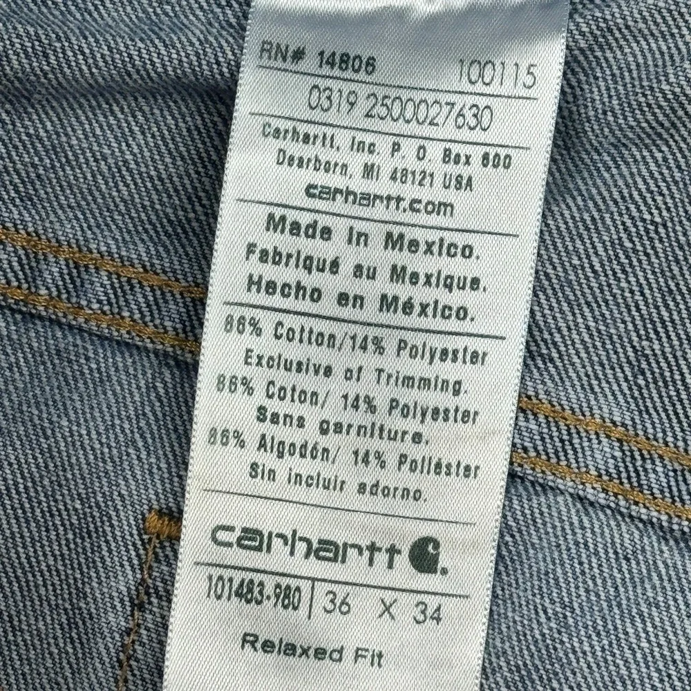 Carhartt Jeans Mens 36x34 Blue Denim Relaxed Fit Straight Holter Workwear 101483
